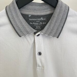 Banana Republic Factory White Polo Shirt w/Grey Collar